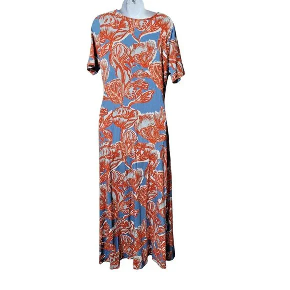 Soft Surroundings Maxi Dress L Blue Red Floral Twist Front Empire Soft Knit - Picture 5 of 14